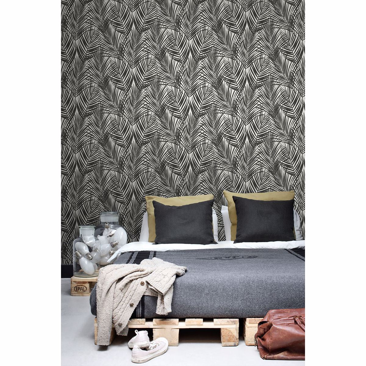 Fifi Black Palm Frond Wallpaper  | Brewster Wallcovering - The WorkRm