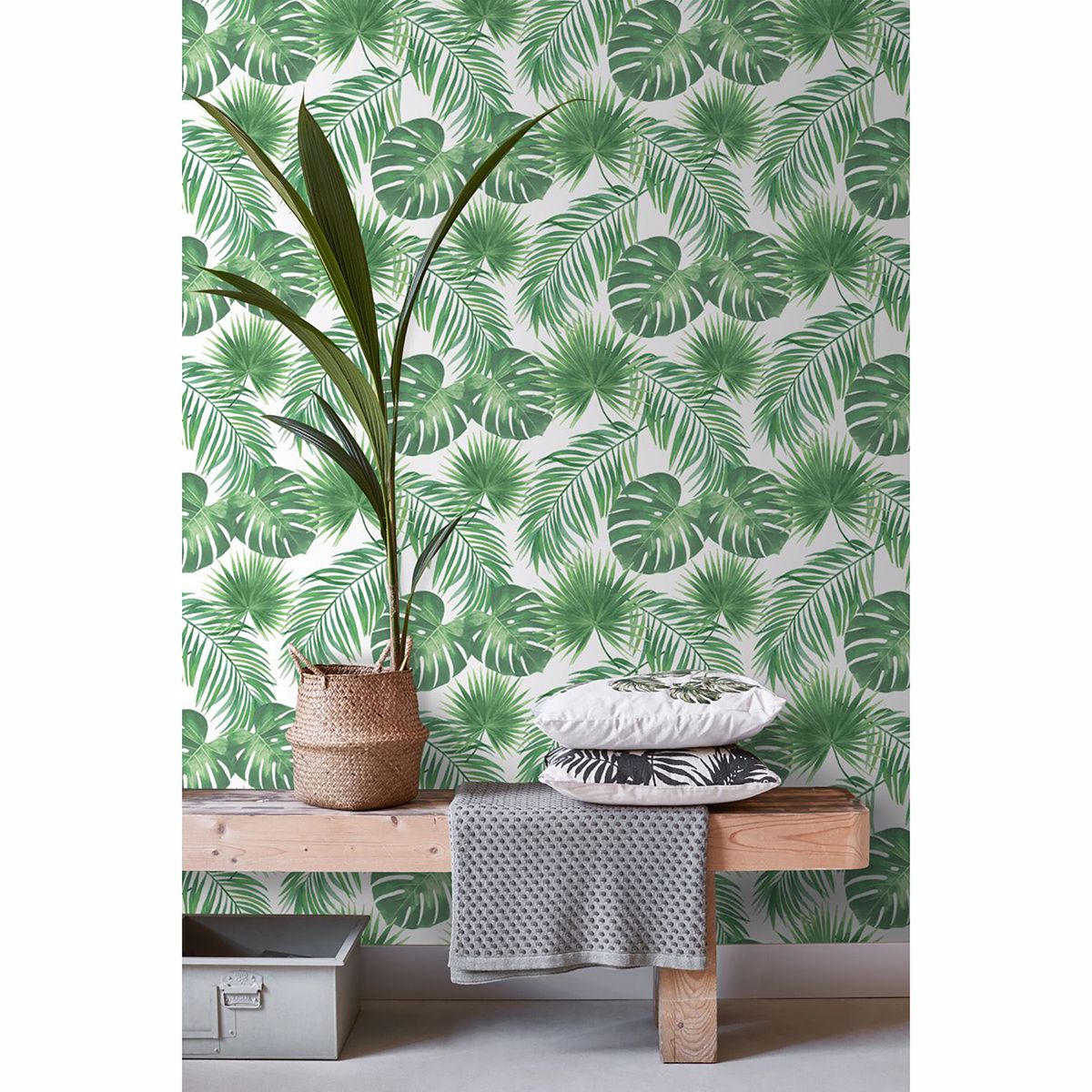 Patti Light Green Leaves Wallpaper - Brewster Wallcovering