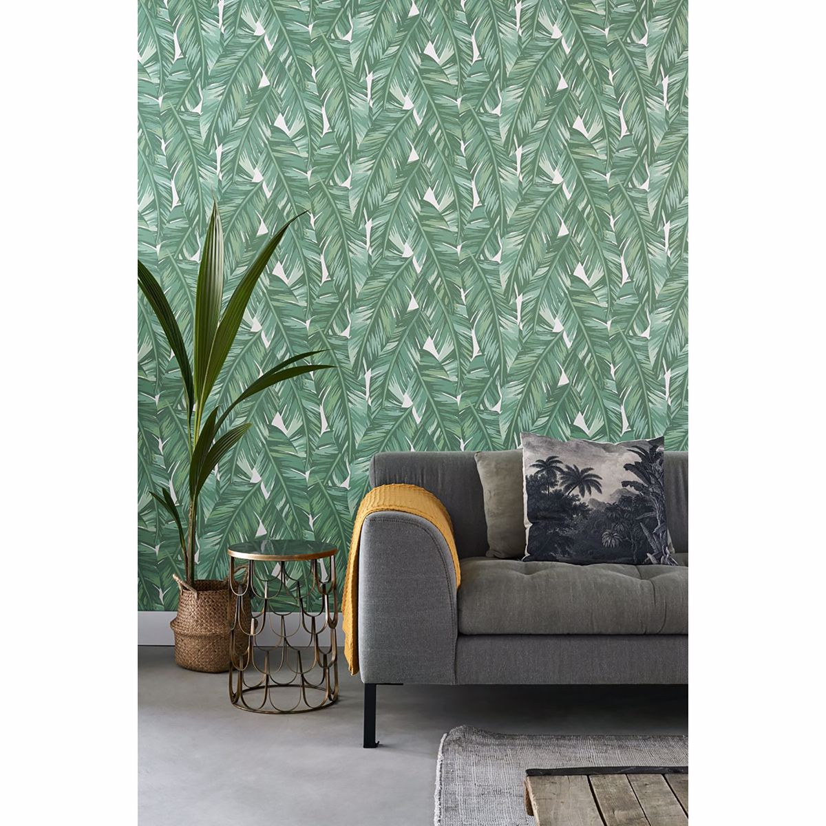 Dumott Green Tropical Leaves Wallpaper - Brewster Wallcovering