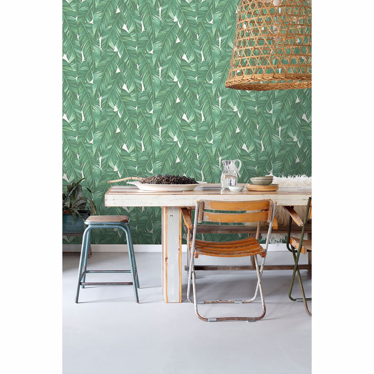 Dumott Green Tropical Leaves Wallpaper - Brewster Wallcovering