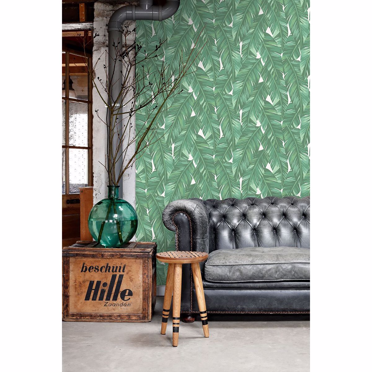 Dumott Green Tropical Leaves Wallpaper - Brewster Wallcovering