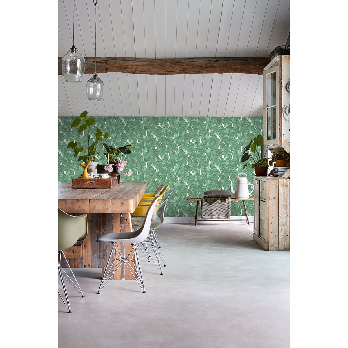 Dumott Green Tropical Leaves Wallpaper - Brewster Wallcovering