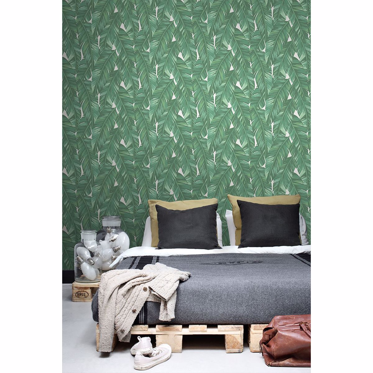 Dumott Green Tropical Leaves Wallpaper - Brewster Wallcovering