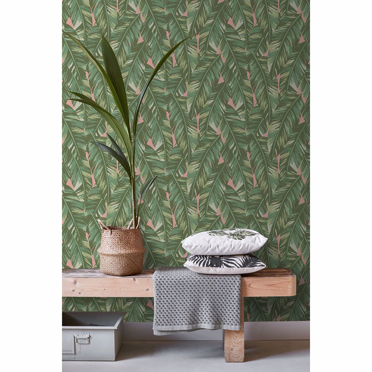 Dumott Olive Tropical Leaves Wallpaper - Brewster Wallcovering