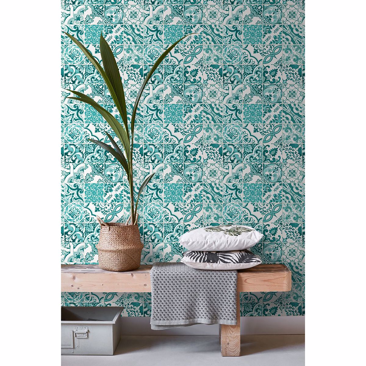 Cohen Turquoise Tile Wallpaper  | Brewster Wallcovering