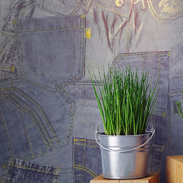 Inky Denim Jean Pocket Wallpaper - Brewster Wallcovering