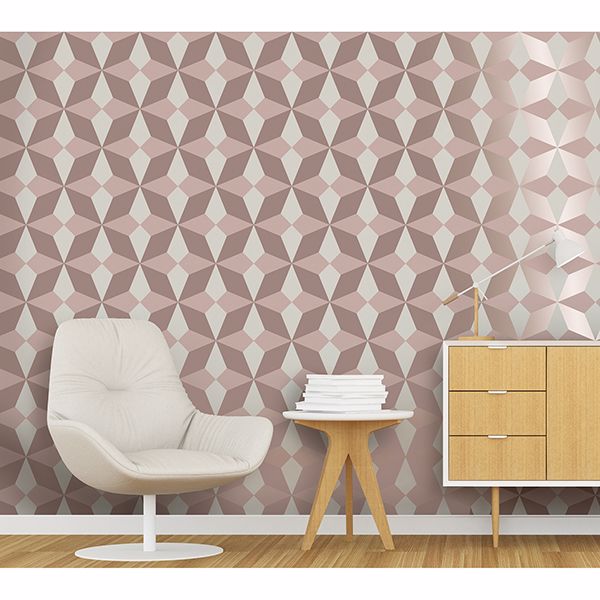 Newby Rose Gold Geometric Wallpaper - Brewster Wallcovering