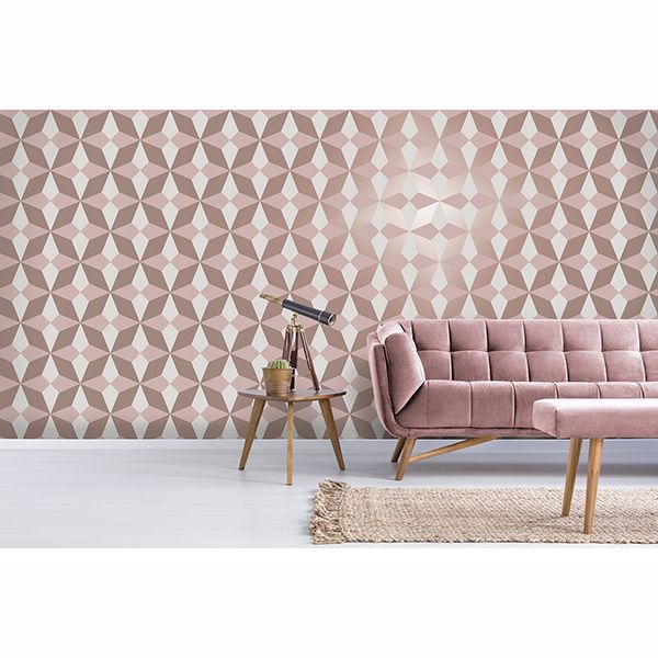 Newby Rose Gold Geometric Wallpaper - Brewster Wallcovering