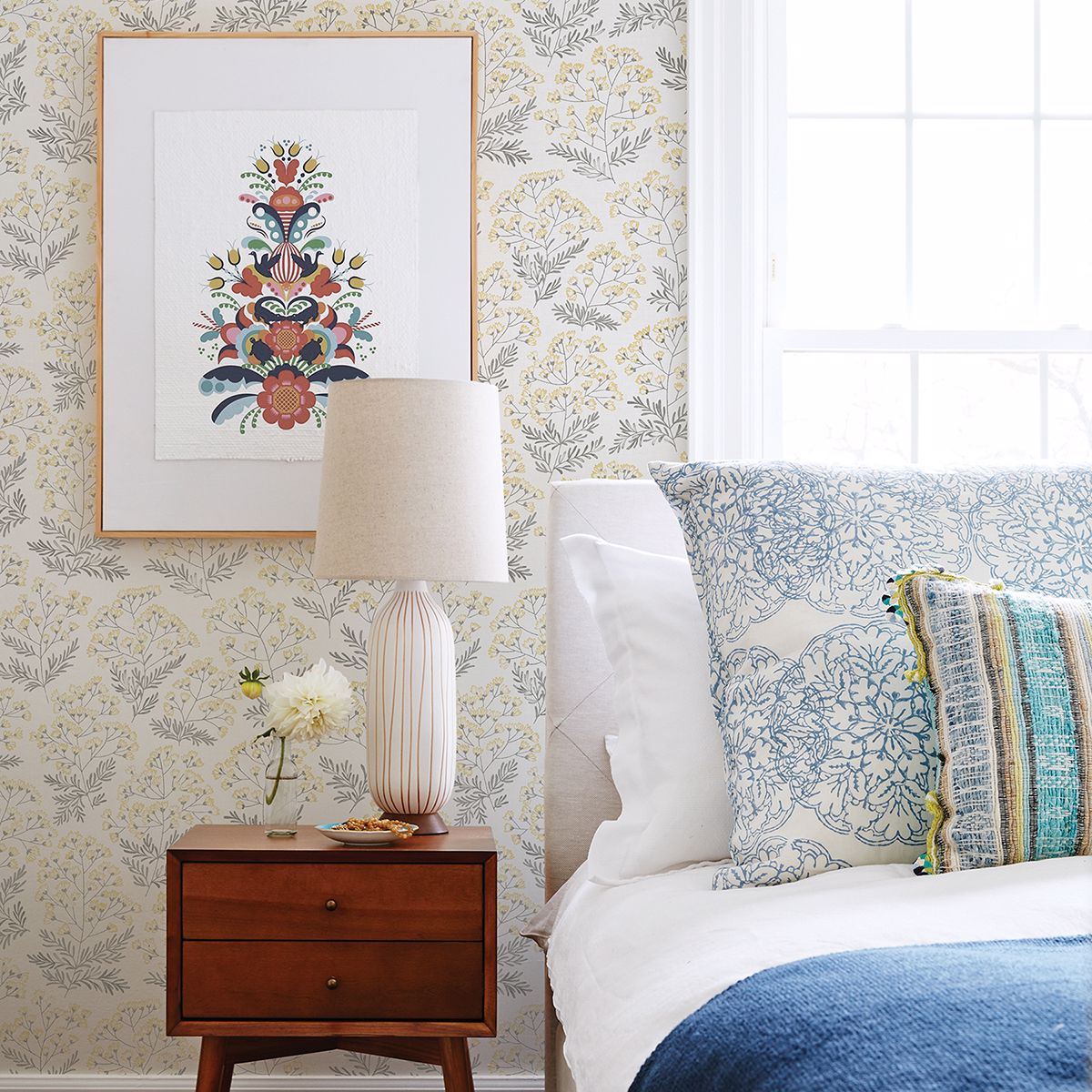 Floret Yellow Floral Wallpaper - Brewster Wallcovering