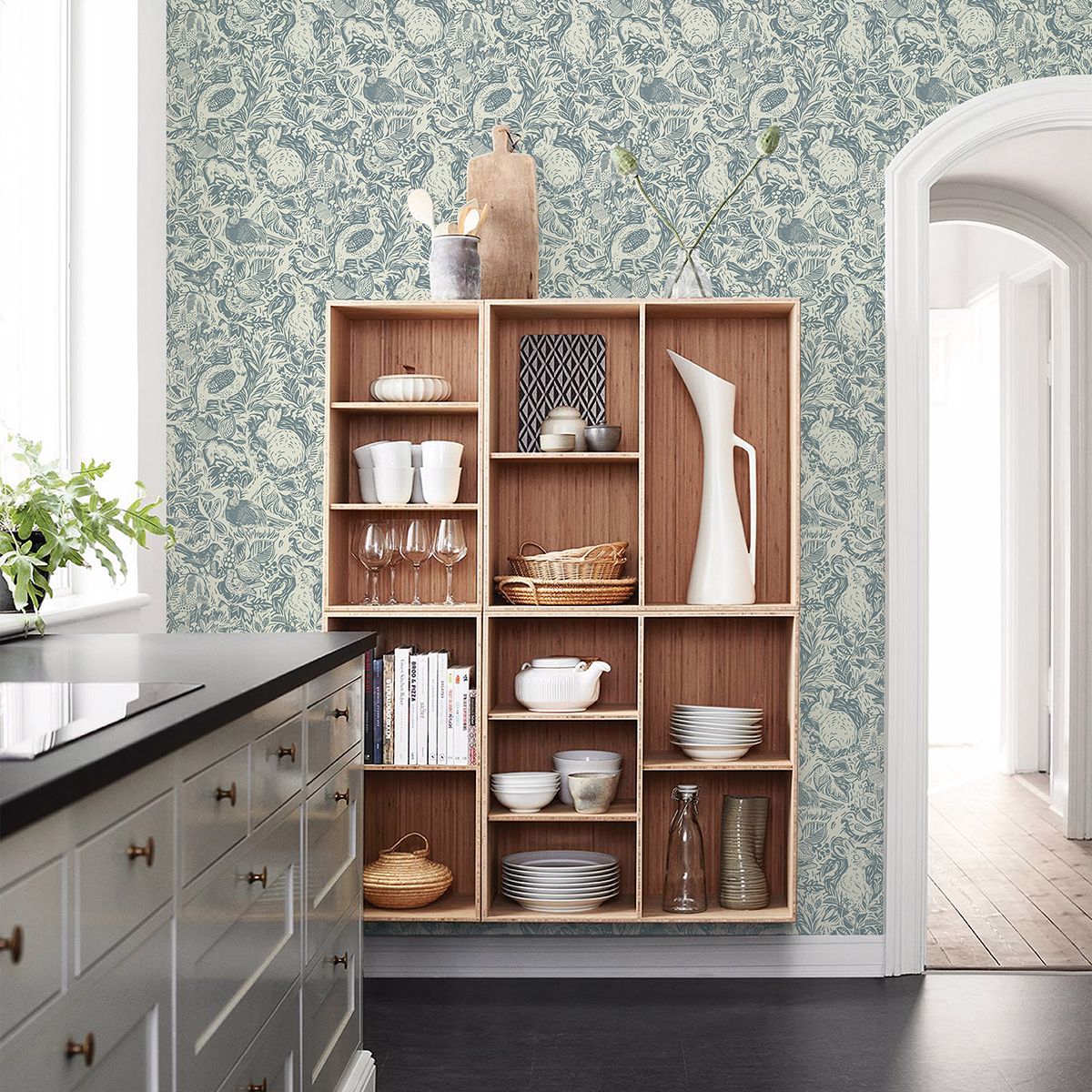 Revival Blue Fauna Wallpaper - Brewster Wallcovering