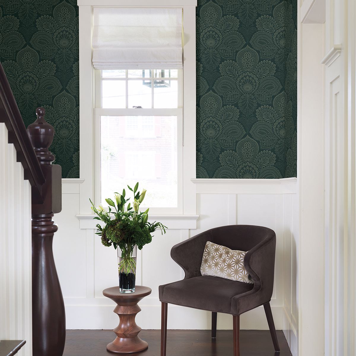 Triumph Dark Green Medallion Wallpaper  | Brewster Wallcovering