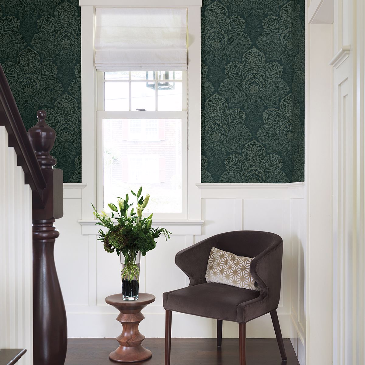 Triumph Dark Green Medallion Wallpaper - Brewster Wallcovering