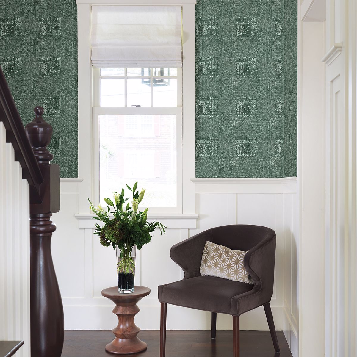 Zenith Green Abstract Geometric Wallpaper  | Brewster Wallcovering - The WorkRm