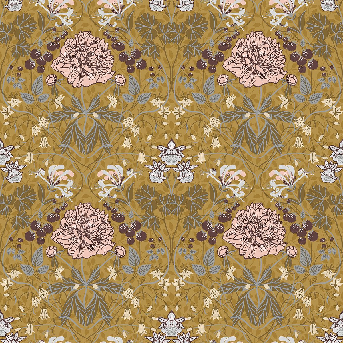 Picture of Celestine Mustard Floral Wallpaper