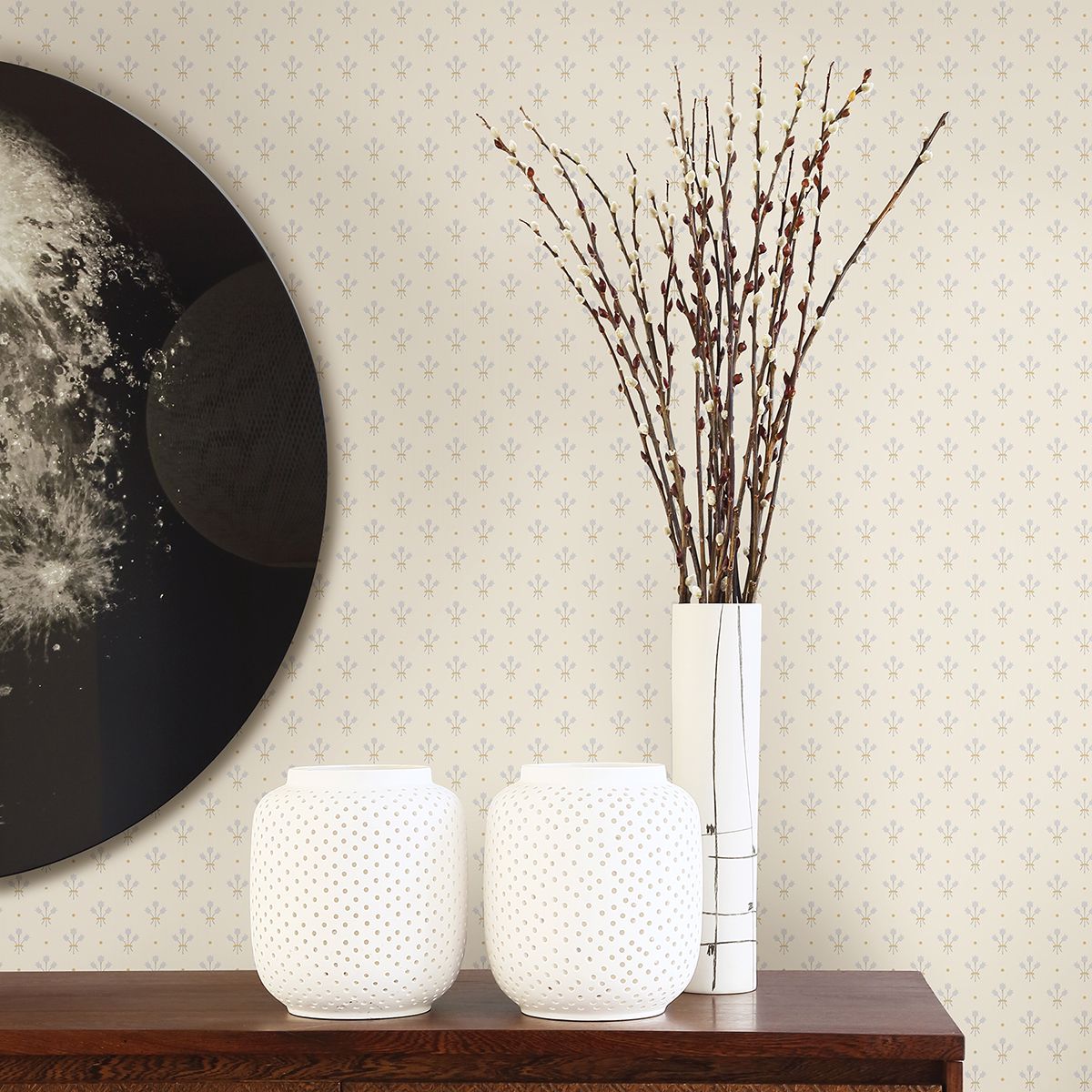 Lili White Miniature Floral Wallpaper  | Brewster Wallcovering - The WorkRm