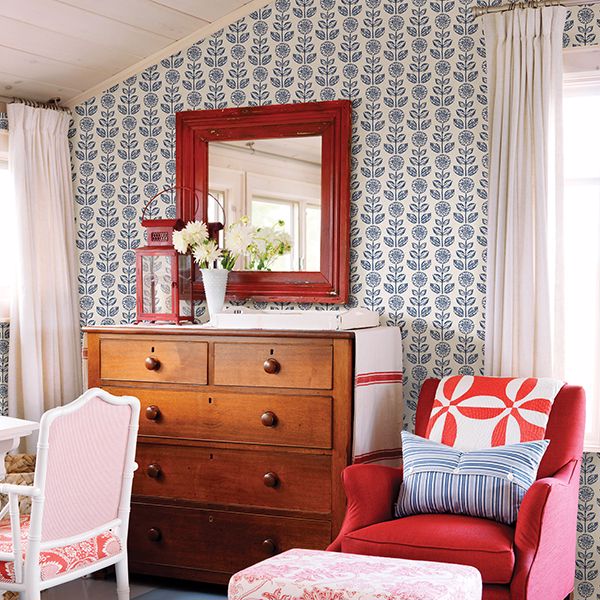 Dolly Navy Folk Floral Wallpaper  | Brewster Wallcovering - The WorkRm