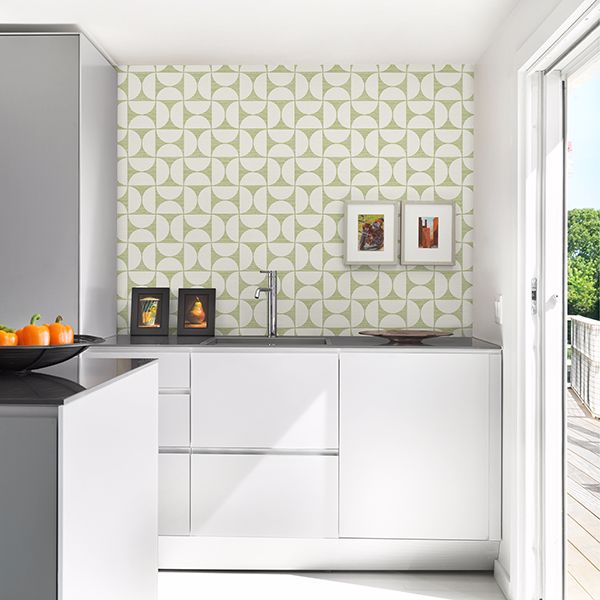 Deedee Green Geometric Faux Grasscloth Wallpaper  | Brewster Wallcovering - The WorkRm