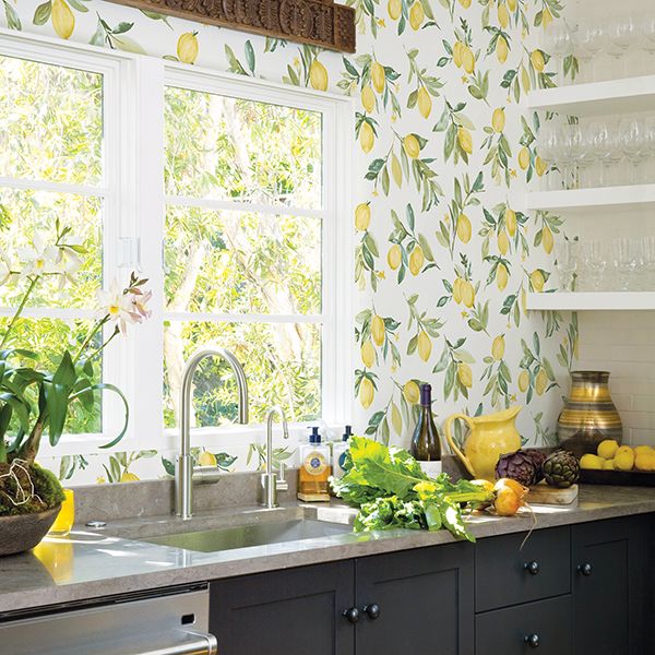 Limon Yellow Fruit Wallpaper  | Brewster Wallcovering