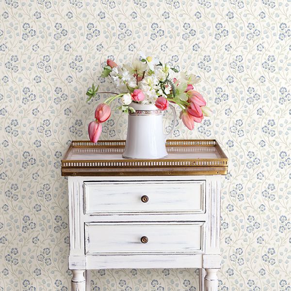 Patsy Blue Floral Wallpaper  | Brewster Wallcovering - The WorkRm