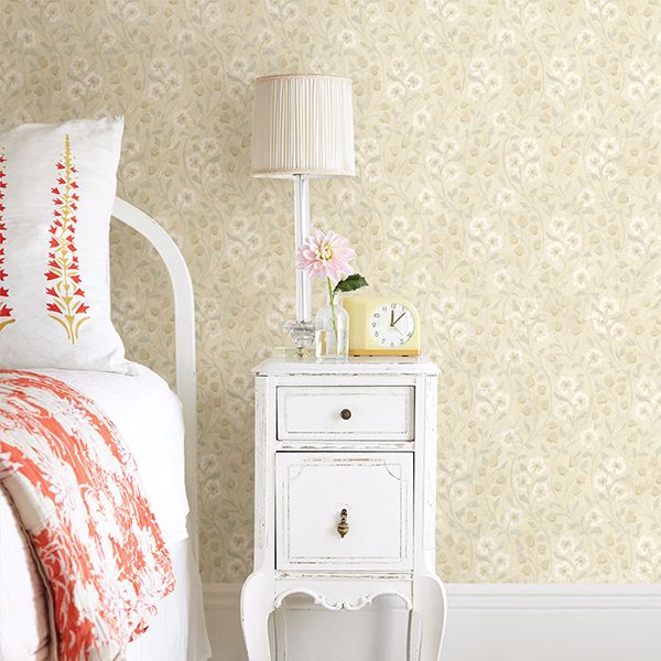 Patsy Beige Floral Wallpaper - Brewster Wallcovering