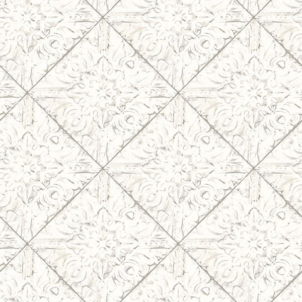 Picture of Brandi White Metallic Faux Tile Wallpaper