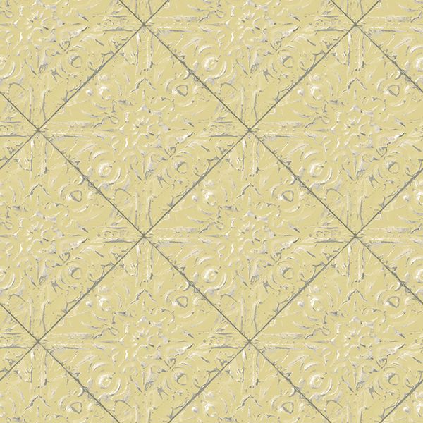 Picture of Brandi Yellow Metallic Faux Tile Wallpaper