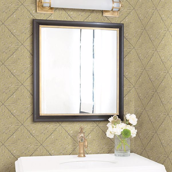 Brandi Yellow Metallic Faux Tile Wallpaper  | Brewster Wallcovering