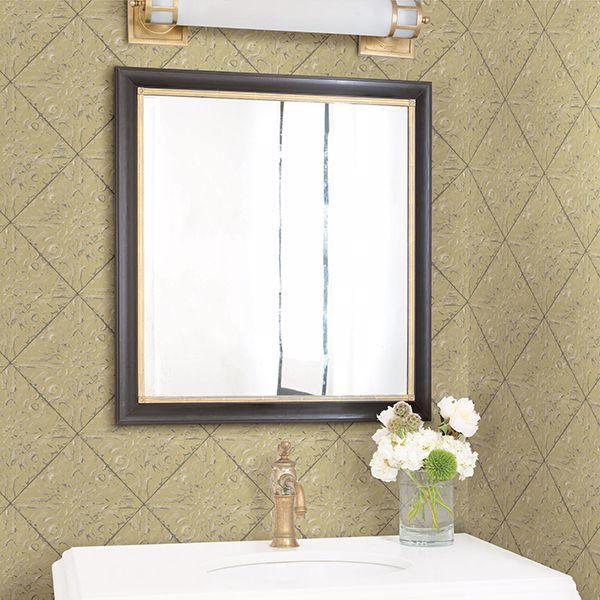 Brandi Yellow Metallic Faux Tile Wallpaper - Brewster Wallcovering