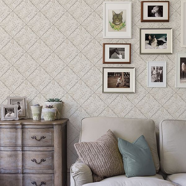 Brandi Grey Metallic Faux Tile Wallpaper  | Brewster Wallcovering