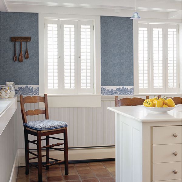 Waylon Denim Faux Fabric Wallpaper - Brewster Wallcovering