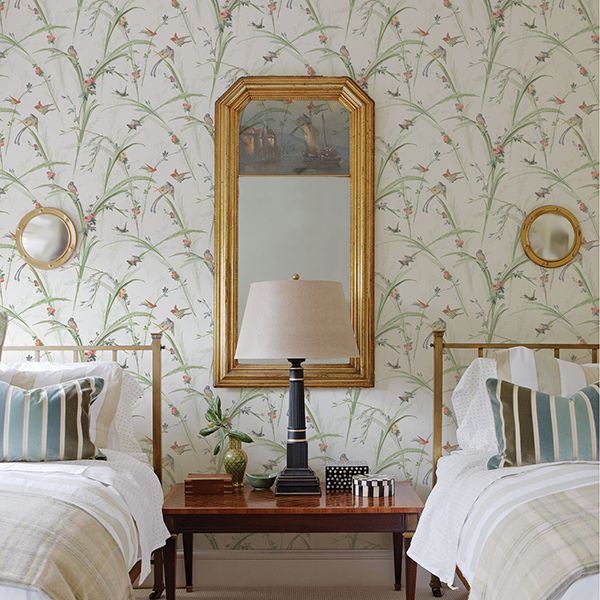 Meadowlark Light Green Botanical Wallpaper - Brewster Wallcovering