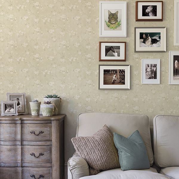 Braham Taupe Floral Trail Wallpaper  | Brewster Wallcovering - The WorkRm