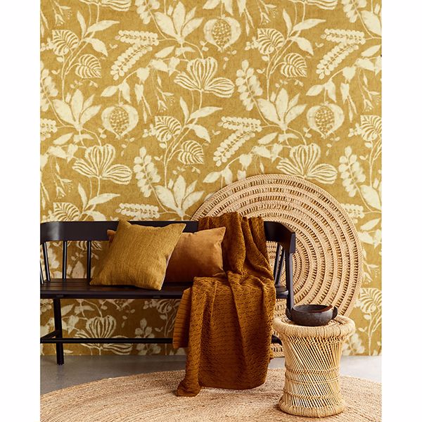 Arvada Mustard Botanical Wallpaper  | Brewster Wallcovering - The WorkRm