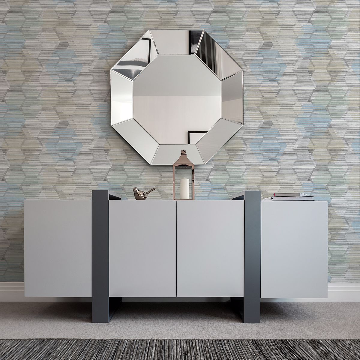 Jabari Light Blue Geometric Faux Grasscloth Wallpaper  | Brewster Wallcovering - The WorkRm