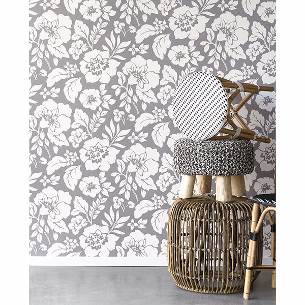 Avens Grey Floral Wallpaper  | Brewster Wallcovering - The WorkRm