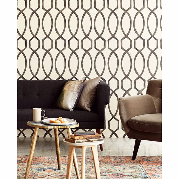 Stina Charcoal Trellis Wallpaper - Brewster Wallcovering