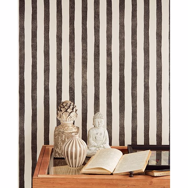 Ronja Charcoal Stripe Wallpaper  | Brewster Wallcovering