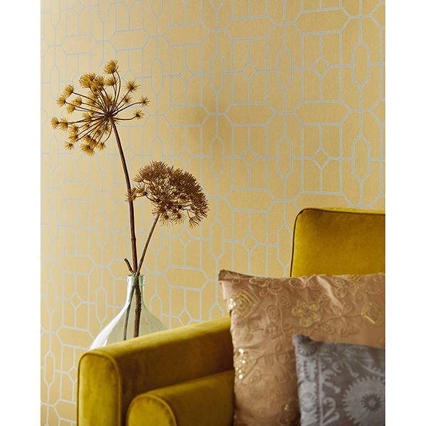 Johan Mustard Trellis Wallpaper - Brewster Wallcovering