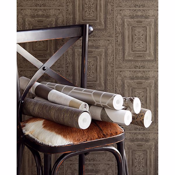 Olsson Charcoal Wood Panel Wallpaper - Brewster Wallcovering