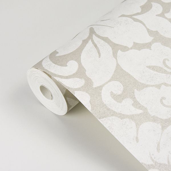 Arvid Off-White Damask Wallpaper  | Brewster Wallcovering