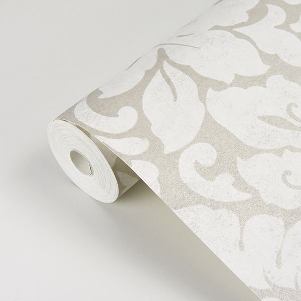 Arvid Off-White Damask Wallpaper - Brewster Wallcovering