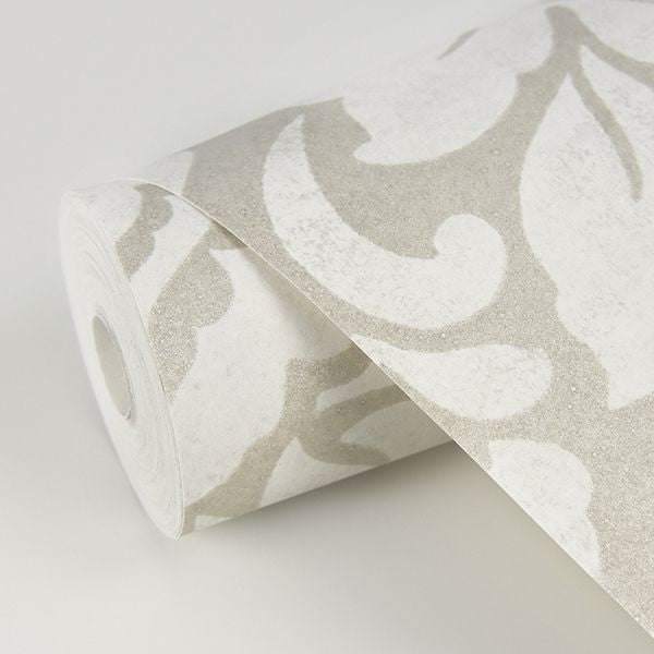 Arvid Off-White Damask Wallpaper  | Brewster Wallcovering