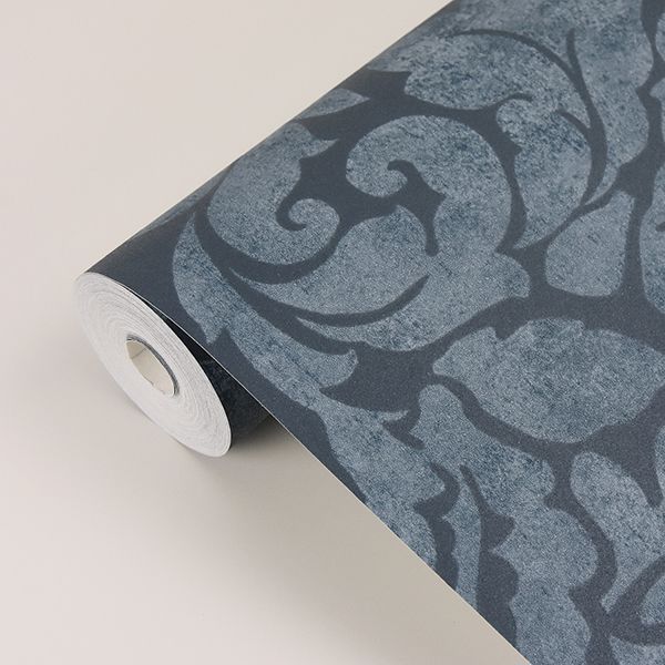 Arvid Blue Damask Wallpaper - Brewster Wallcovering