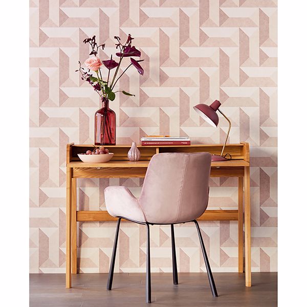 Sigge Light Pink Geometric Wallpaper - Brewster Wallcovering