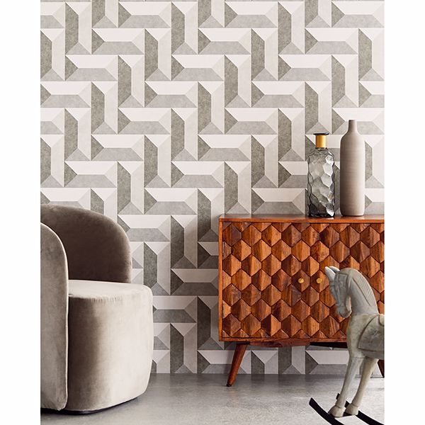 Sigge Dark Grey Geometric Wallpaper - Brewster Wallcovering