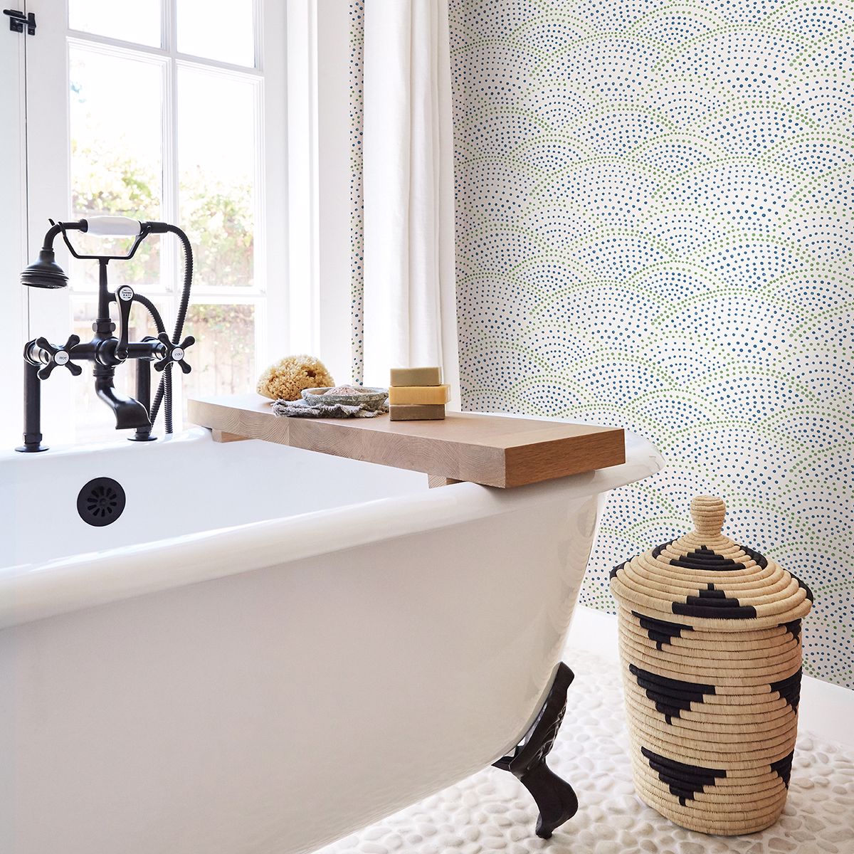 Bennett Blue Dotted Scallop Wallpaper  | Brewster Wallcovering - The WorkRm