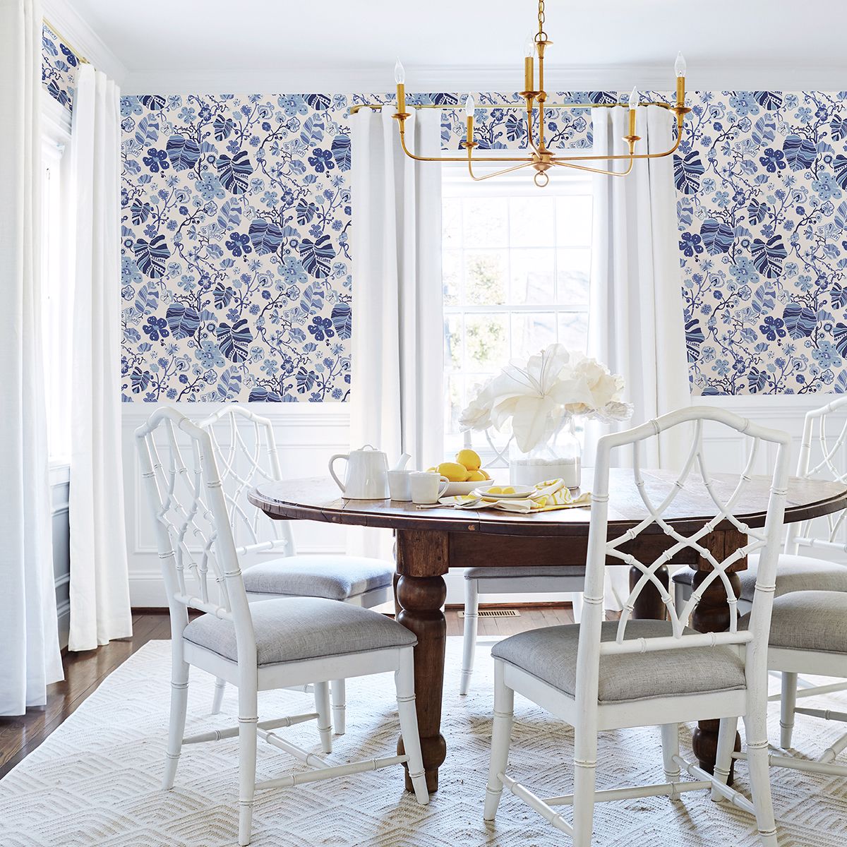 Gwyneth Indigo Floral Wallpaper  | Brewster Wallcovering - The WorkRm