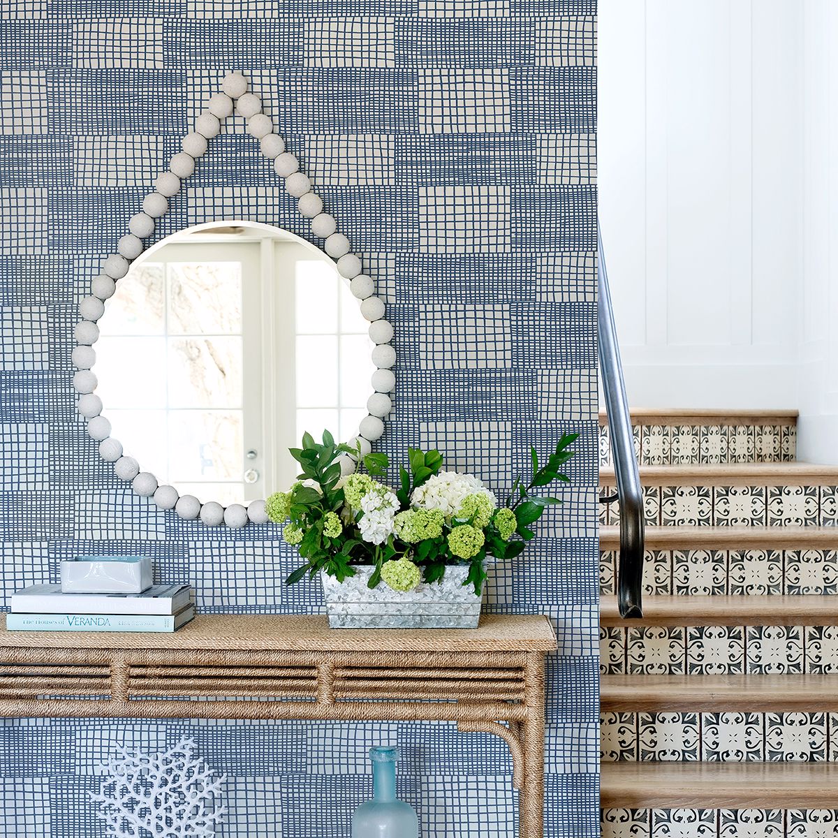 Maxwell Blue Geometric Wallpaper - Brewster Wallcovering