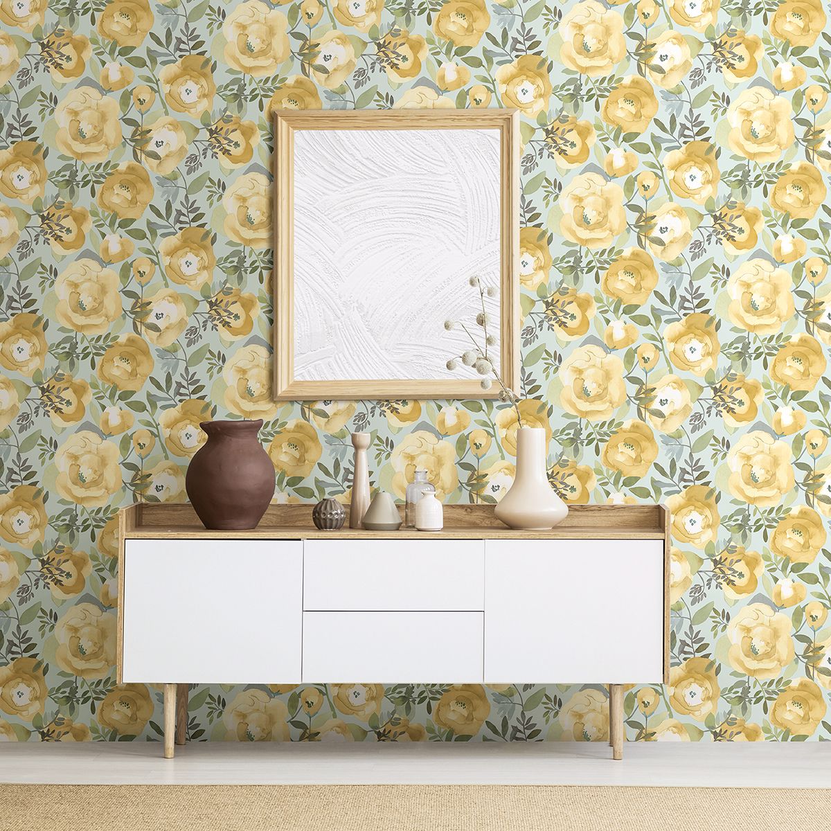 Orla Yellow Floral Wallpaper - Brewster Wallcovering