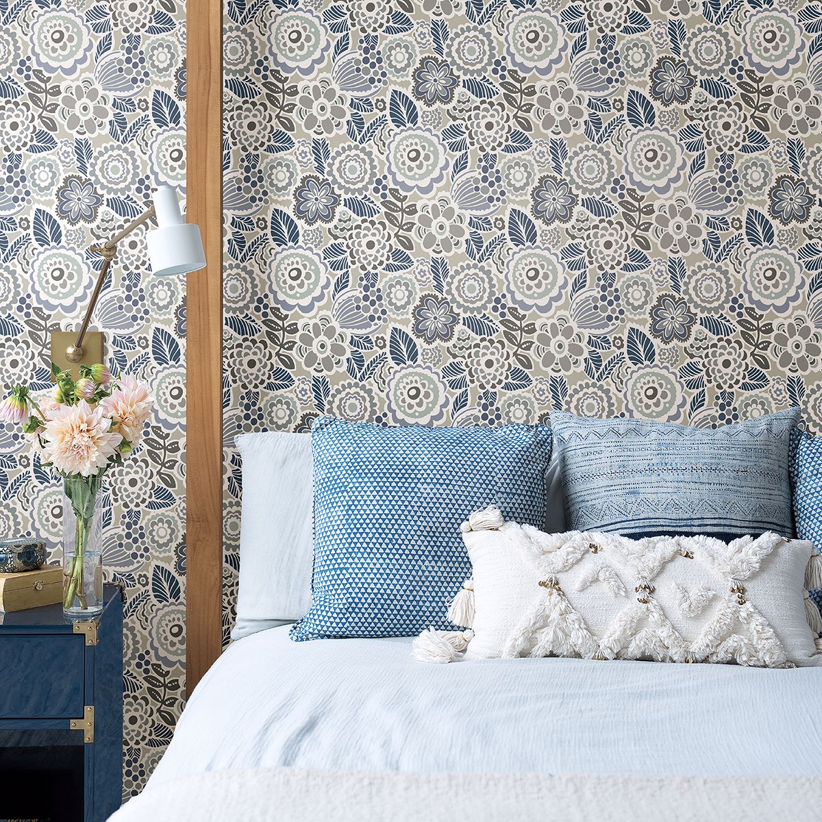 Lucy Grey Floral Wallpaper  | Brewster Wallcovering - The WorkRm